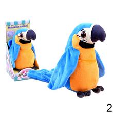 Plyšový papagáj, ktorý rozpráva a opakuje slová.