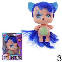 Plyšový psík s dlhými vlasmi v rôznych farbách.