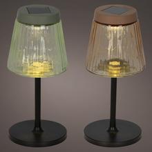 Solárna stolová lampa so skleneným tienidlom v dvoch farbách.