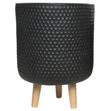 Malý čierny kvetináč na nožičkách Zoe z hliny.