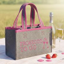 Sivá plstená taška s nápisom Prosecco to go.