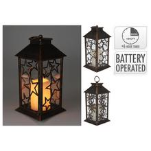 Led Lampáš so sviečkou hviezdičky 23 cm medený/časovač - FLORASYSTEM