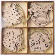 Drevené vianočné závesky mix natural, 12 kusov.