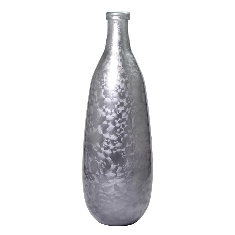 VÁZA FĽAŠA recycled glass d. grey frosted - h75xd25cm