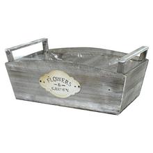 Drevená debnička šedá s nápisom Flowers & Garden.