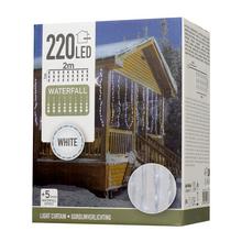 LED záclona svetlo s 220 LED diódami, 5 funkcií, biela farba.