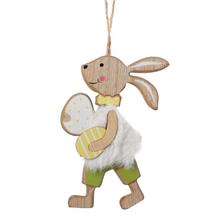 Drevený zajačik s vajíčkom, biely kožúšok.