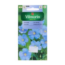 Obal semien Ľanu trvácneho s modrými kvetmi.