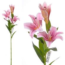 Umelé kvety Ľalia Stargazer ružovo-biela s tromi kvetmi.