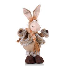 Textilný somárik v kabátiku béžovej, hnedej a sivej farby.