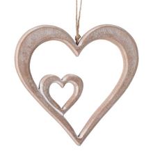 Záves dvoj-srdce malé z prírodného a bieleho dreva.