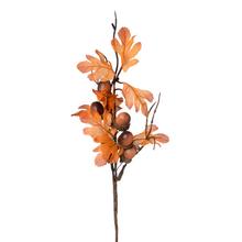 Vetvička so žaludmi a listami v oranžovej a hnedej farbe, 28 cm.