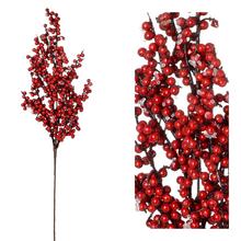 Umelý konárik s červenými bobuľami a ľadovým efektom, 69 cm.