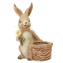 Zajac s kvetináčom, dekorácia do záhrady.