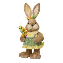 Slamená dekorácia zajac v šatách, žltozelená farba.