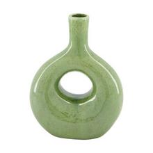 Zelená keramická váza s otvorom