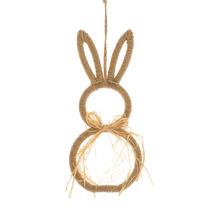 Závesný zajac z juty v prírodnej farbe.