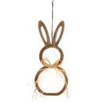 Závesný zajac z juty v prírodnej farbe.