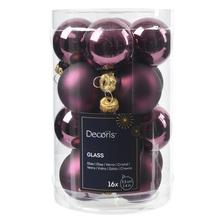 Sklenené vianočné gule v tmavo bordó farbe, balenie 16 kusov.