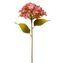 Umelá kvetina hortenzia v oranžovej farbe s listami, výška 33 cm.