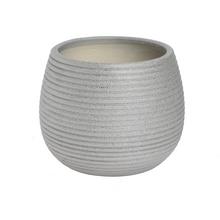 Strieborný keramický obal na kvety s jemným textúrovaním.