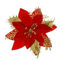 Hlava vianočnej ruže v červenej a zlatej farbe, balenie 6 kusov.