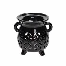 Čierna aromalampa z porcelánu s výrezmi a ušami.