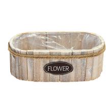 Drevený obal na kvety s nápisom FLOWER.