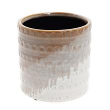 Trojfarebný keramický obal v hnedej farbe.