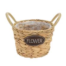 Obal kôš s ušami, prírodný materiál, s nápisom 'FLOWER'.