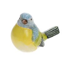 Keramický vtáčik s modrou a žltou farbou.