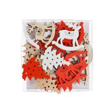 Drevené ozdoby mix farieb v tvare soba a listov.