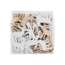 Drevené ozdoby jeleň v bielej a prírodnej farbe, mix tvarov.