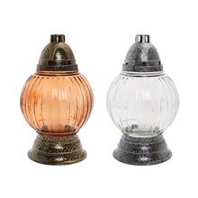 Náhrobné sviečky v guľovom tvare, hnedá a biela farba.