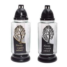 Náhrobné sviečky v kahanec čírom skle s motívom stromu.