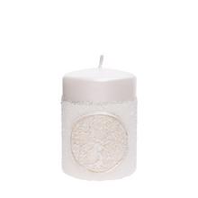 Biela sviečka s motívom šťastia.