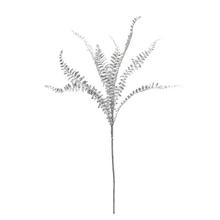 Strieborný konár paprade s metalickým povrchom.