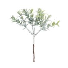 Umelý zápich buxus v zelenej a bielej farbe, 19 cm.