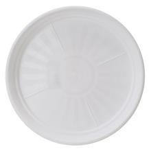 Biela okrúhla miska pod kvetináč s priemerom 31 cm.