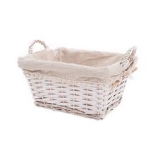 Biely obdĺžnikový košík s rúčkou a látkovou vložkou.