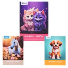 Denníček A5 s mixom farieb a obrázkami zvierat.