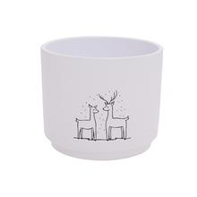 Biely kvetináč s ilustráciou jeleňov.