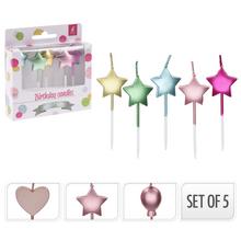 Sada 5 modrých sviečok na tortu v tvare hviezd.