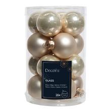 Sklenené vianočné gule v krémovej farbe, balenie 16 kusov.