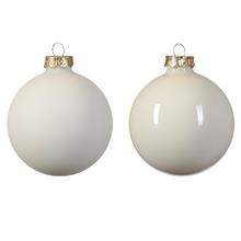 Biele sklenené vianočné gule s lesklým a matným povrchom, priemer 7 cm.