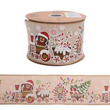 Vianočná stuha s perníkovými motívmi, 6,3 cm x 10 m.