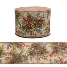 Vianočná stuha s imelo a šiškami, 6,3cm x 10m.