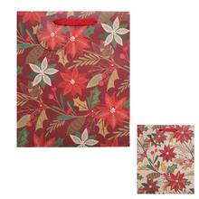 Vianočná papierová taška s kvetinovým vzorom.