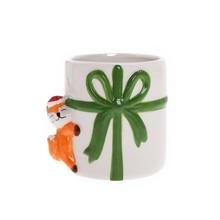 Obal s mašľou a mačkou, keramický kvetináč.