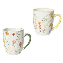 Hrnček porcelánový s farebným okrajom a uškom, 2 rôzne dizajny.